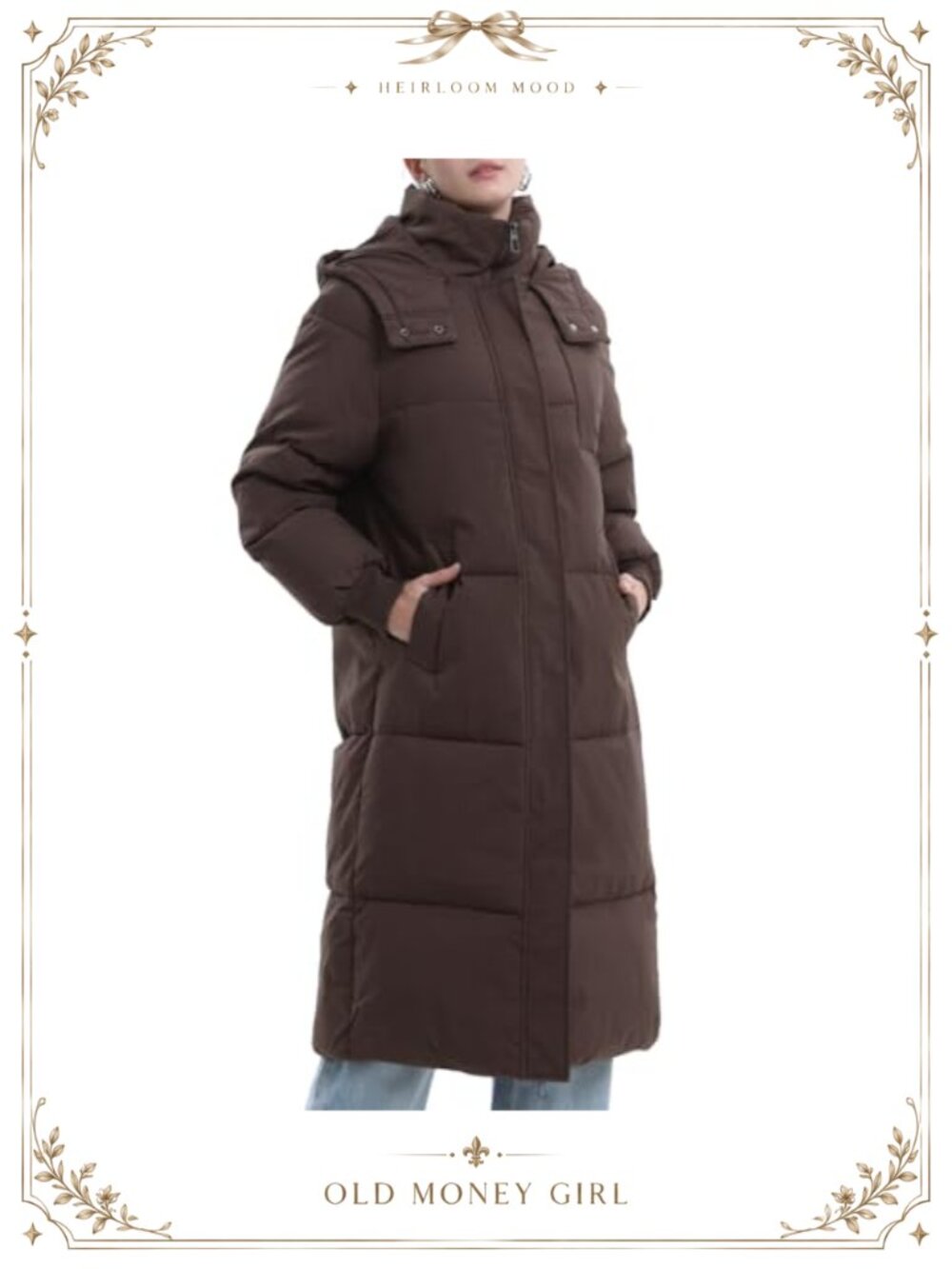 Quilted Long Hooded Puffer Jacket Knee-Length Winter Coat